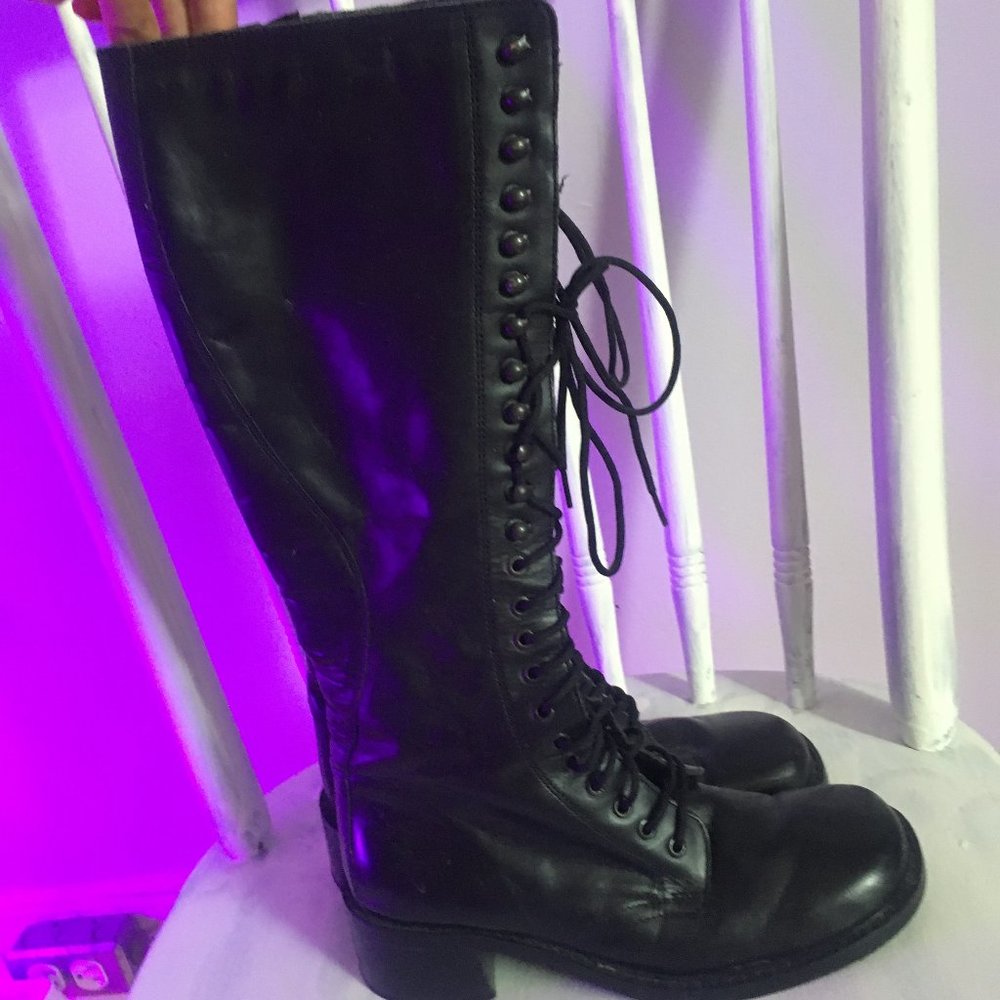 Vintage knee length lace up leather boots